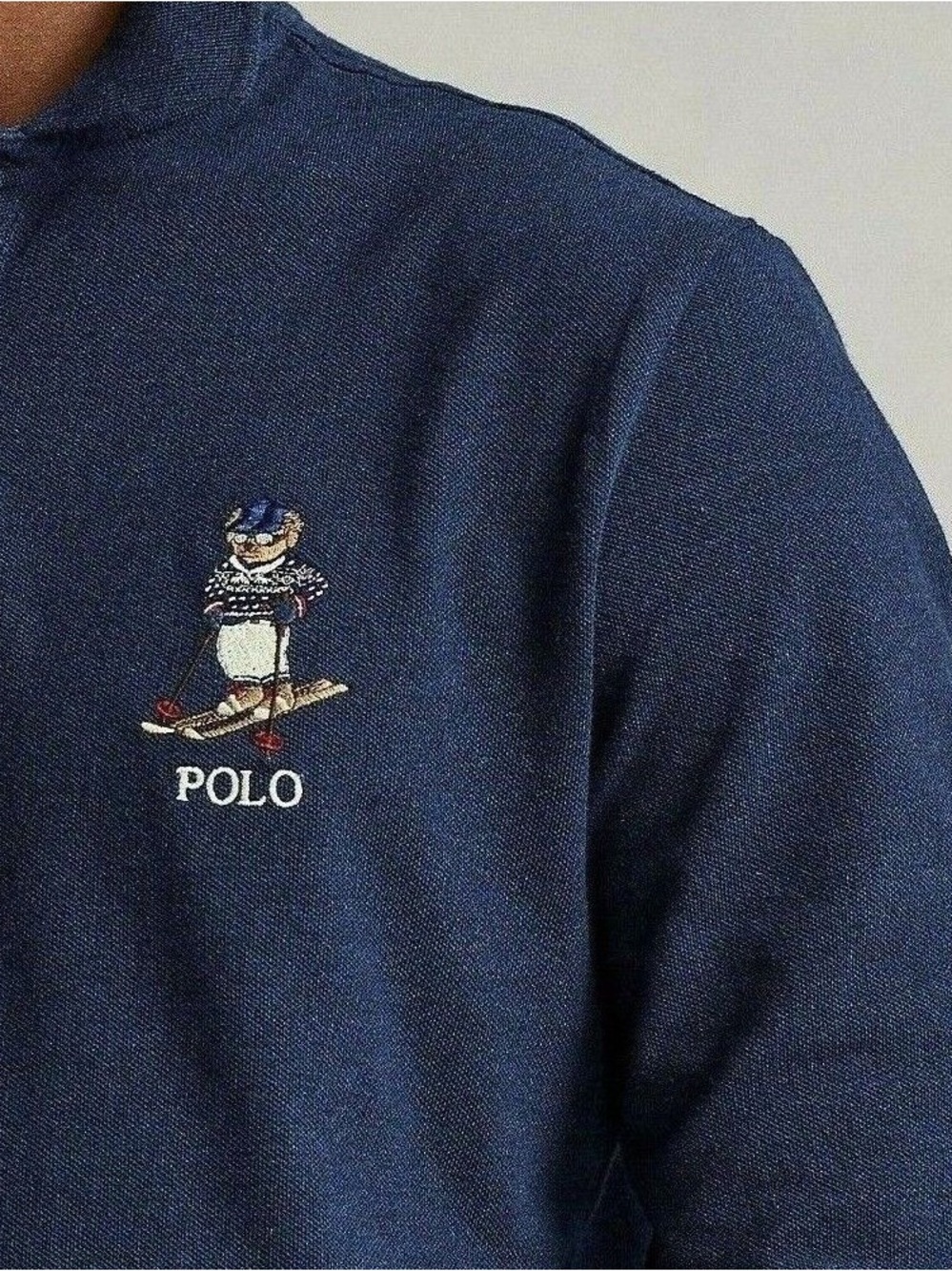 Polo by Ralph Lauren Navy Bear Embroidered Long-Sleeve polo